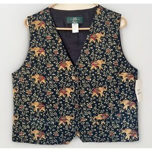 Vtg Deadstock ORVIS Elephant Tapestry Vest Medium Button Front USA  w/tag